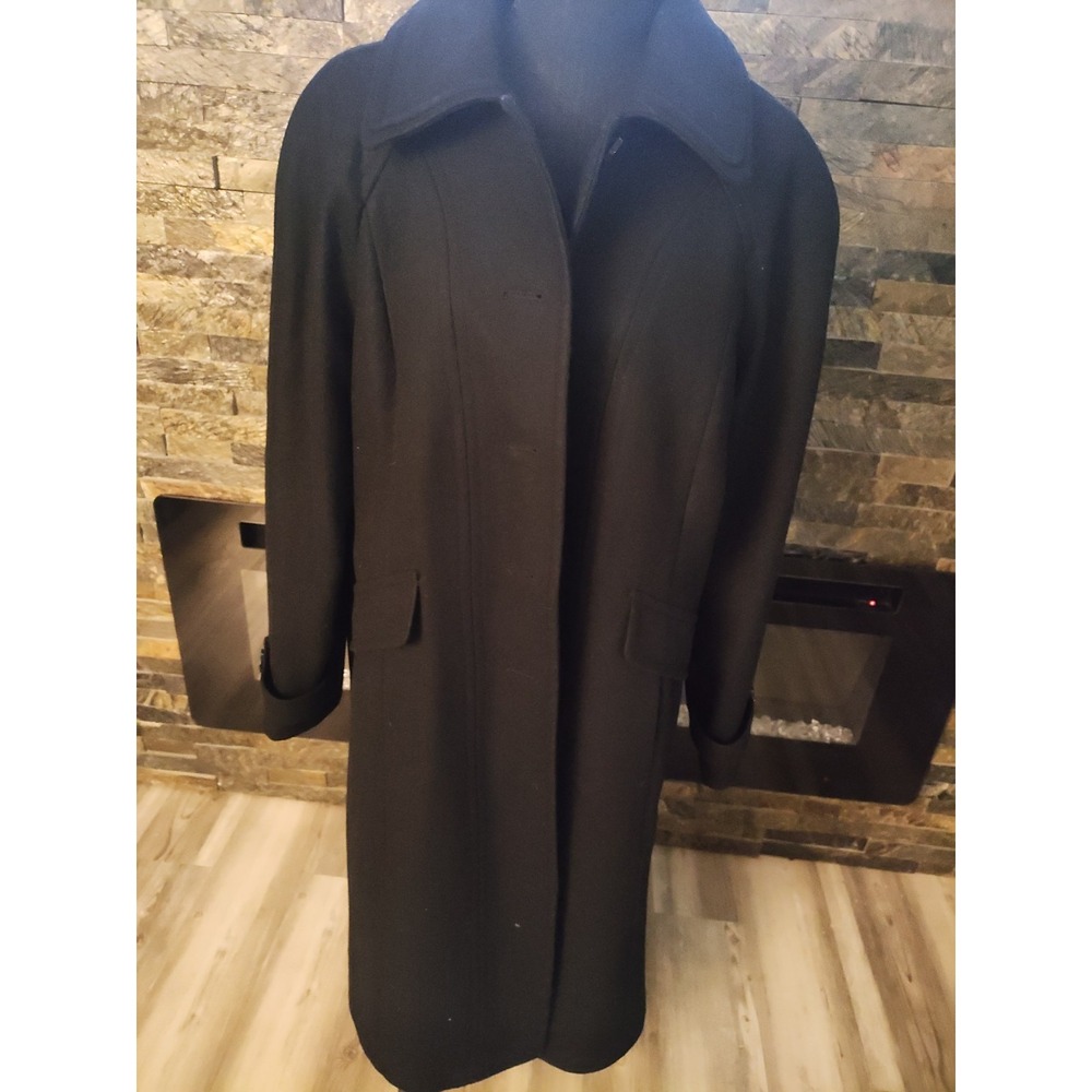 London Fog Women's Black Wool Trenchcoat Lined Size 14 Old Money